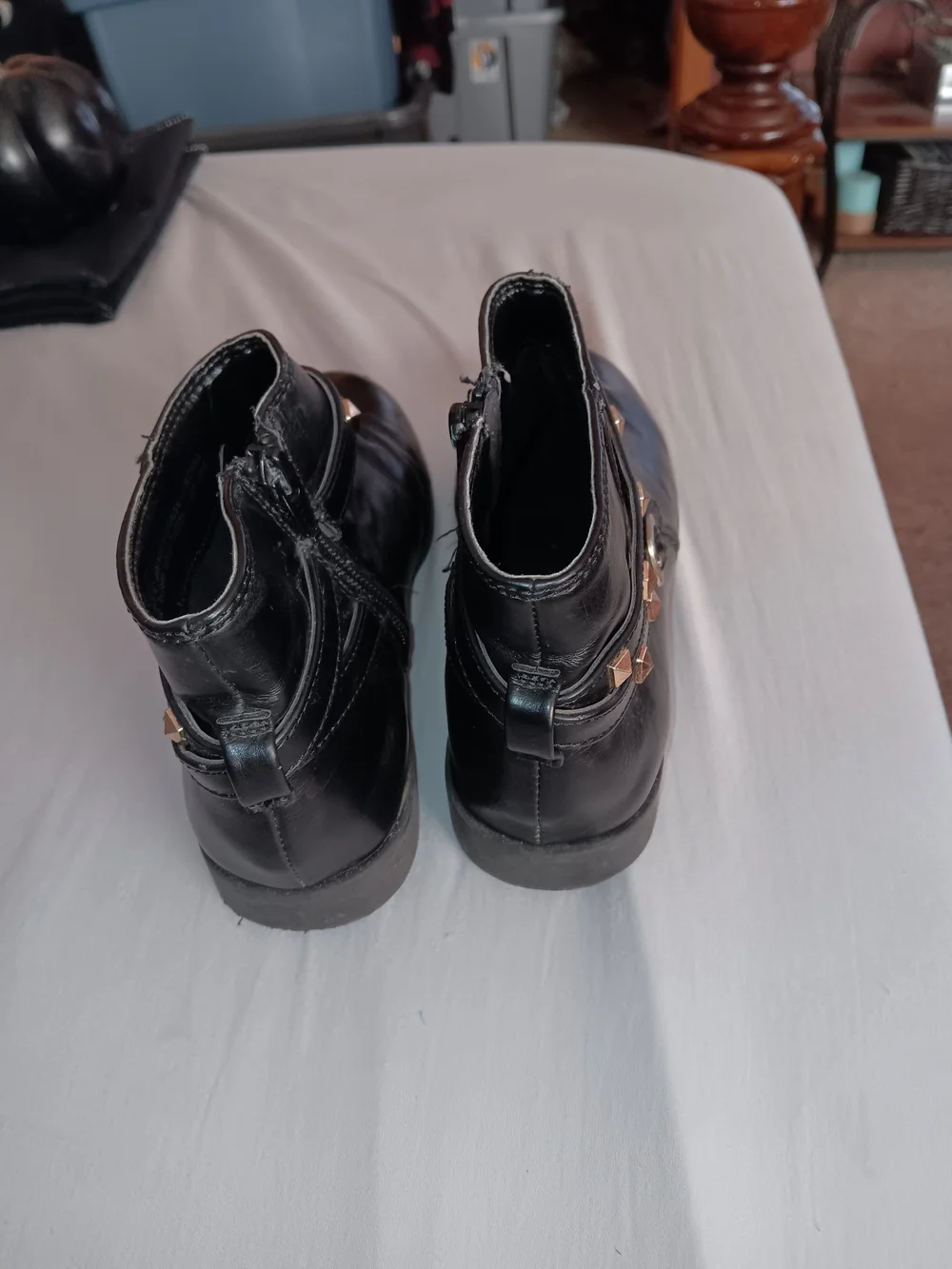 Girls Size 2, Black Ankle Boots - Classic Zip & Buckle Style